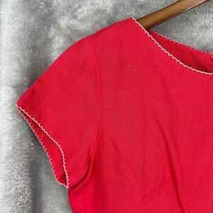 Vintage 60s Red Sheath Dress ILGWU Union Made White Scallop Trim Retro Chic